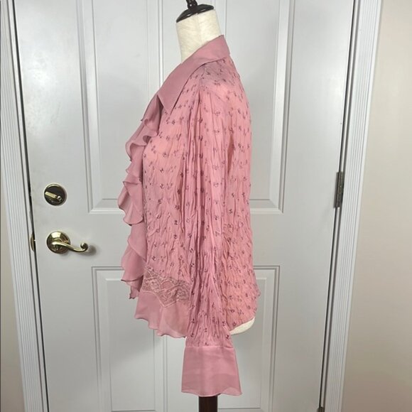 Allison Taylor Mauve Ruffled Crinkle Blouse with Eyelet and Lace Detail - Large - Picture 9 of 15